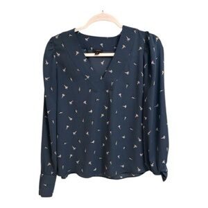Ann Taylor Factory Navy Patterned Blouse